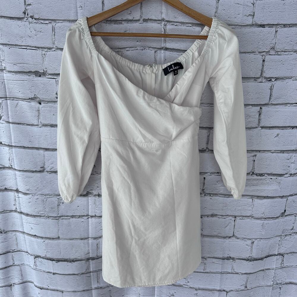 Preowned Lulu's Lined Cotton Blend Milkmaid Style Mini Dress Wrap Front Medium